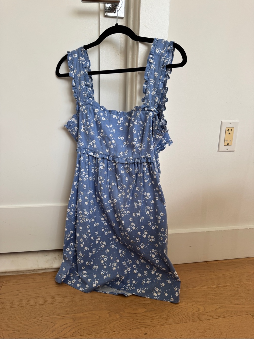 Reformation Blue Floral Ruffle-Strap Dress